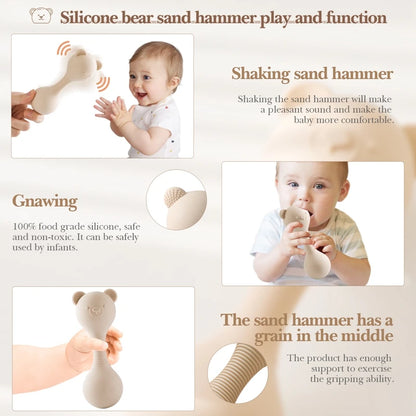 Rattle Silicone Teether Toys for Baby  Silicone Maracas  Cartoon Bear Sand Hammer Baby Toys 0-12 Months