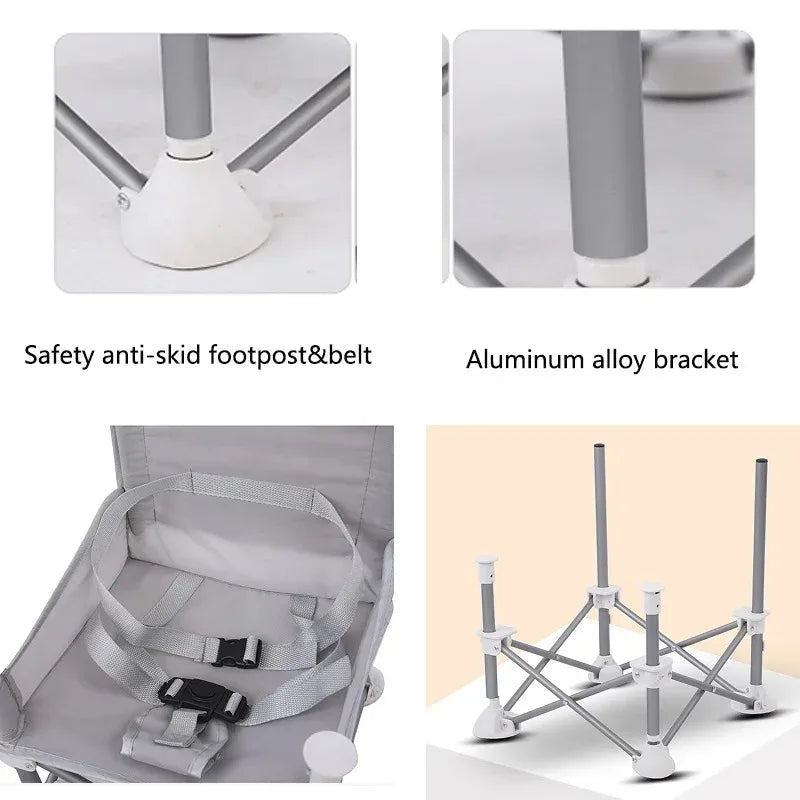 Aluminium Alloy Foldable Portable Compact Baby Chair with Safe Belt for Indoor Outdoor Use Easy Travel for Camping, Beaches